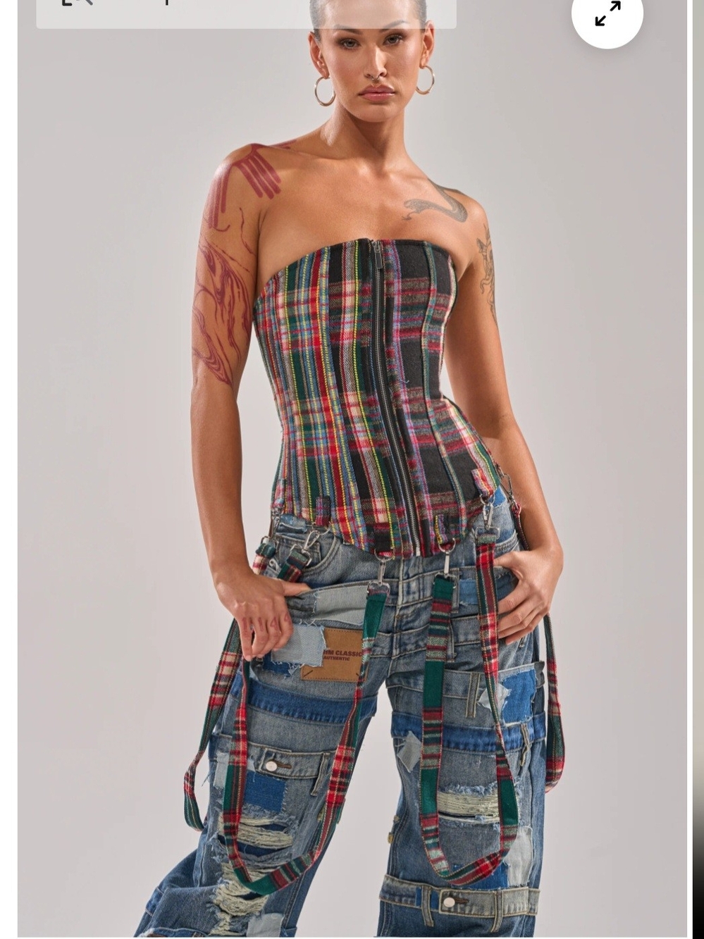AKIRA Multi-Color Plaid Strapless Corset Top